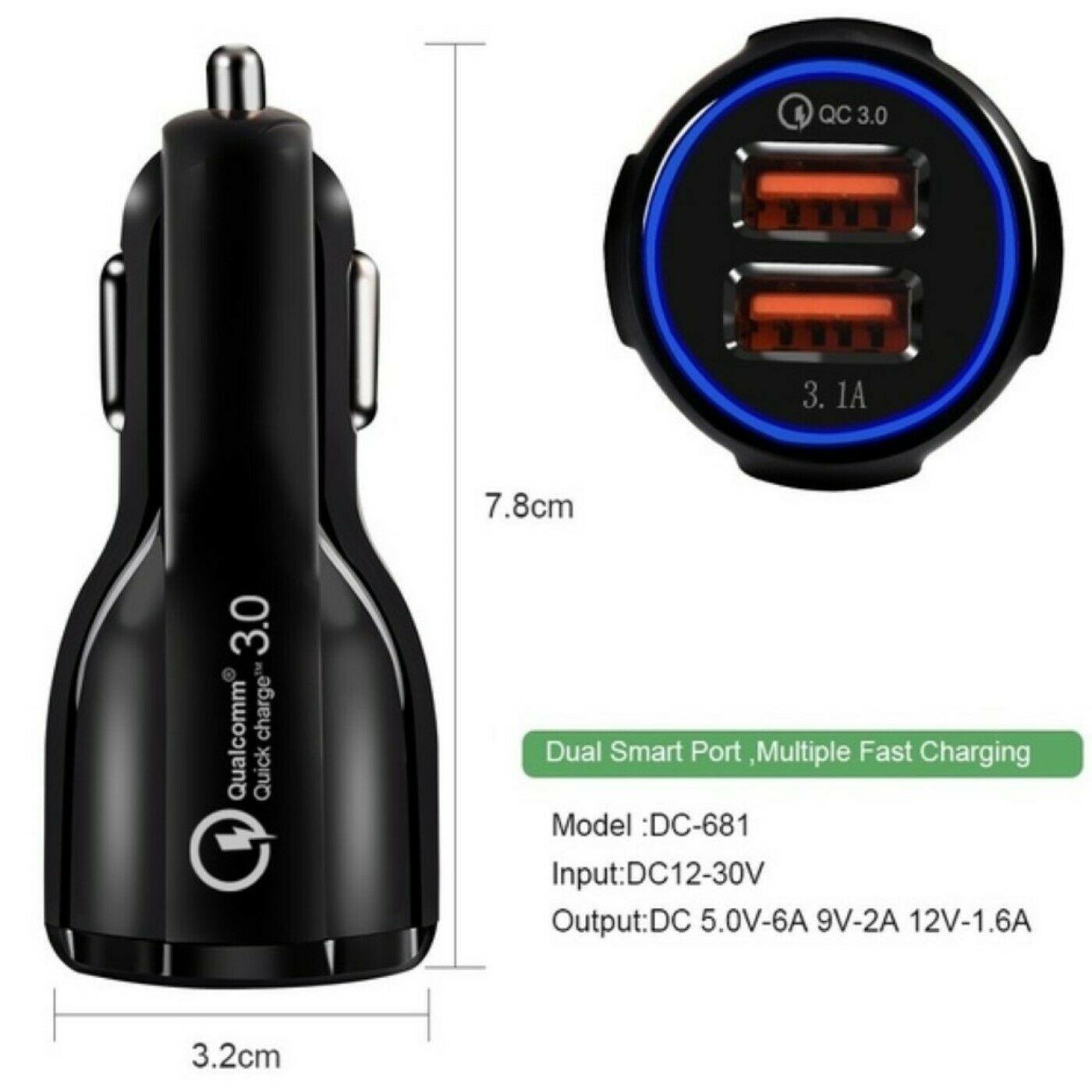 2 Pack 2 Port USB Fast Car Charger Adapter For Devices Black - PremiumBrandGoods