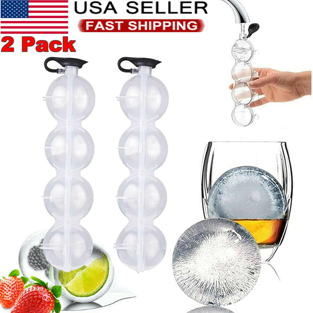 2 Pack 4 Hole Ball Bar Ice Box Round Mold Sphere Large Tray DIY Mould Ice Maker - PremiumBrandGoods