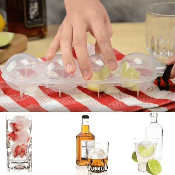 2 Pack 4 Hole Ball Bar Ice Box Round Mold Sphere Large Tray DIY Mould Ice Maker - PremiumBrandGoods