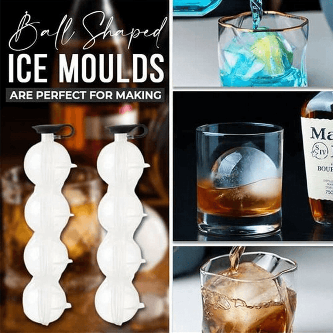 2 Pack 4 Hole Ball Bar Ice Box Round Mold Sphere Large Tray DIY Mould Ice Maker - PremiumBrandGoods