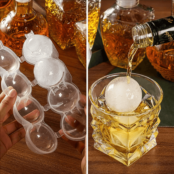 2 Pack 4 Hole Ball Bar Ice Box Round Mold Sphere Large Tray DIY Mould Ice Maker - PremiumBrandGoods