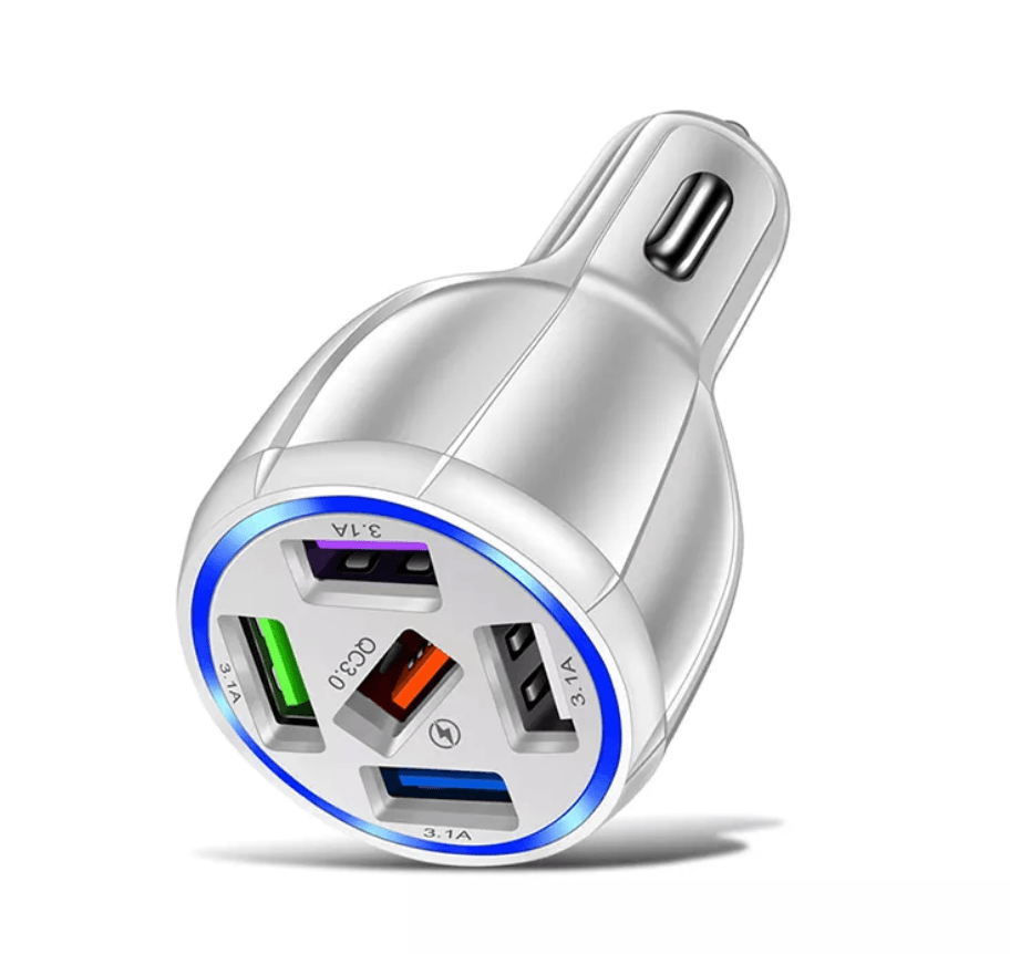 2 Pack 5 Port USB Fast Car Charger with LED Display Charge 5 Devices at once White - PremiumBrandGoods