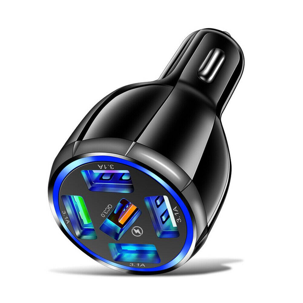 2 Pack 5 Port USB Fast Car Charger with LED Display Charge 5 Devices at once White - PremiumBrandGoods