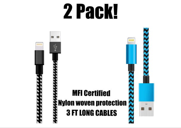 2-Pack iPhone Charger Nylon Braided Fast Charging(3 Ft) - PremiumBrandGoods