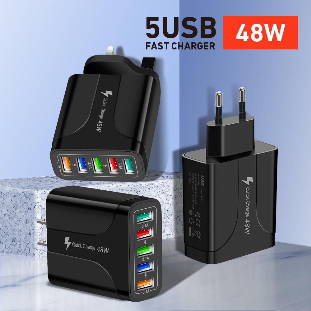 2 Pack of 5 Port Wall Charger Charge 5 Devices at Once! - PremiumBrandGoods