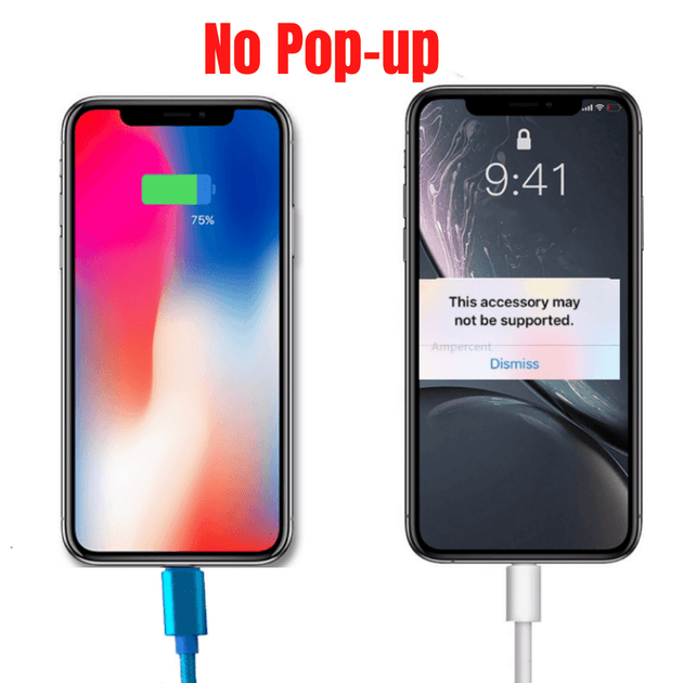 No warning pop-up charging cable for iphone while connecting