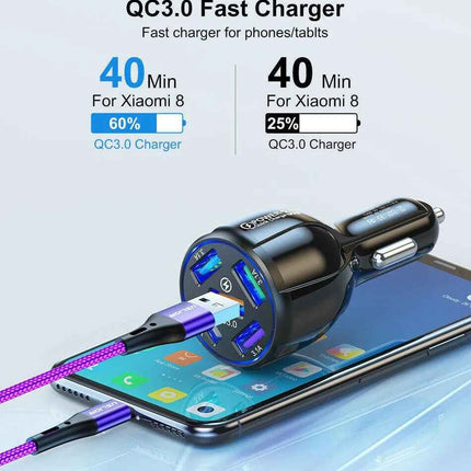 2 Pack PBG 5 Port USB Fast Car Charger with LED Display Charge 5 Devices at once