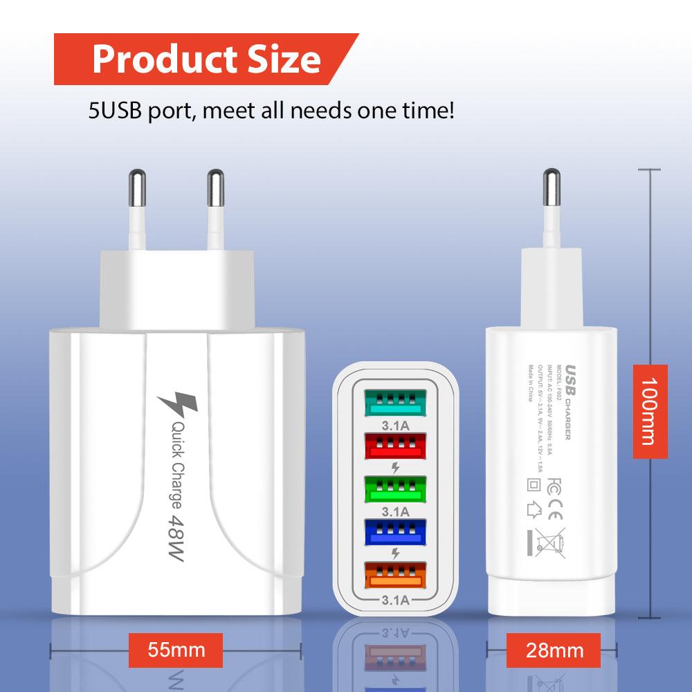 2 Pack PBG 5 Port Wall Charger Charge 5 Devices at Once! - PremiumBrandGoods