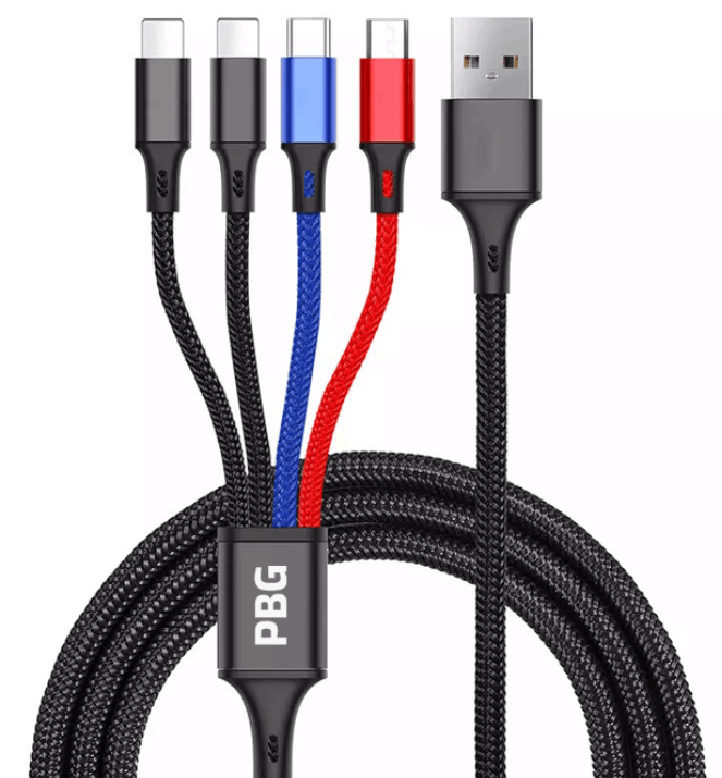 2 Pack PBG Multi Charging 4 FT Cable 4 in 1 Cable USB Charge Cord with Phone/Type C/Micro USB Connector For all mobile Phones and more devices - PremiumBrandGoods