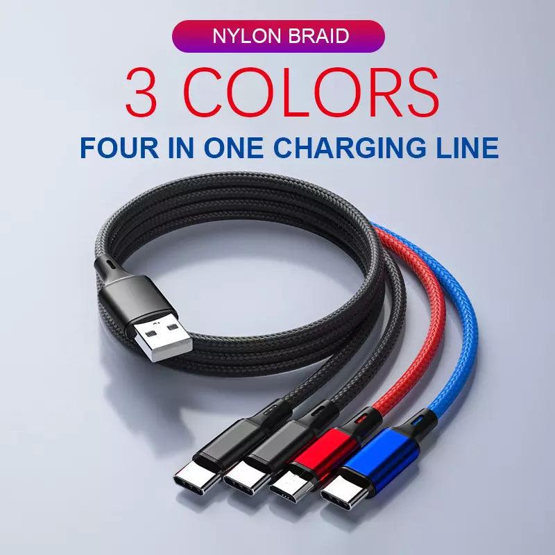2 Pack PBG Multi Charging 4 FT Cable 4 in 1 Cable USB Charge Cord with Phone/Type C/Micro USB Connector For all mobile Phones and more devices - PremiumBrandGoods