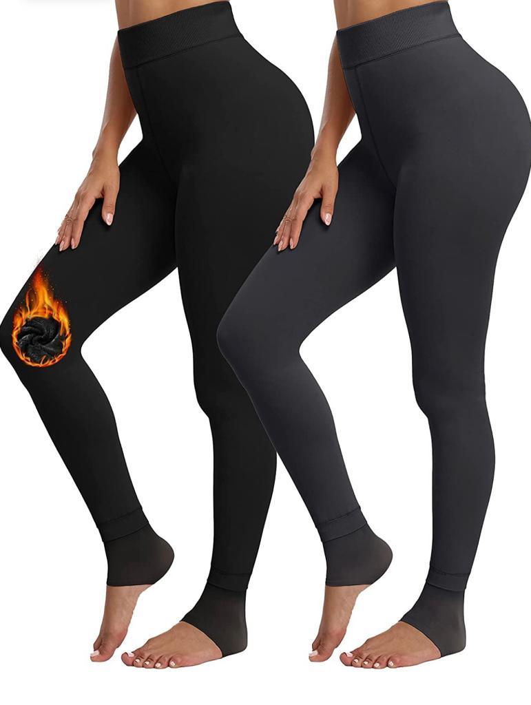 Women's Fleece Lined Leggings High Waist Compression Slimming Warm Opaque  Black