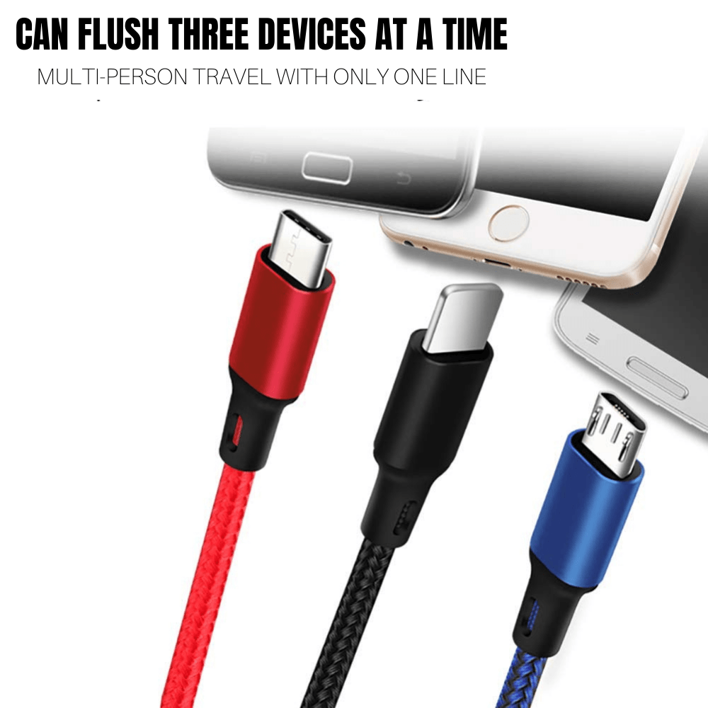 3-in-1 Nylon Braided 4FT 3A Charging Cable (8Pin, Type-C, Micro USB) 2 Pack Mix n Match - PremiumBrandGoods