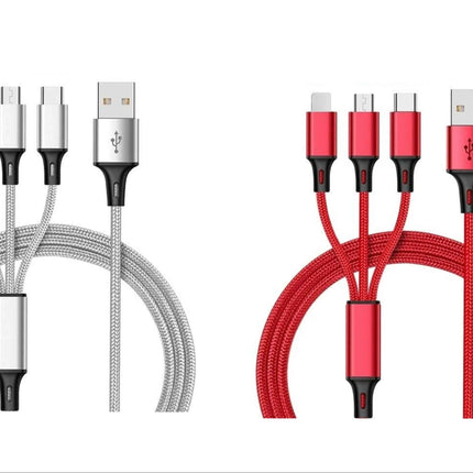 3-in-1 Nylon Braided 4FT 3A Charging Cable (8Pin, Type-C, Micro USB) 2 Pack Mix n Match