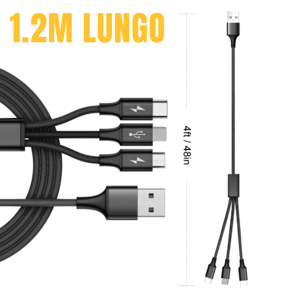 3-in-1 Nylon Braided 4FT 3A Charging Cable (8Pin, Type-C, Micro USB) Silver - PremiumBrandGoods