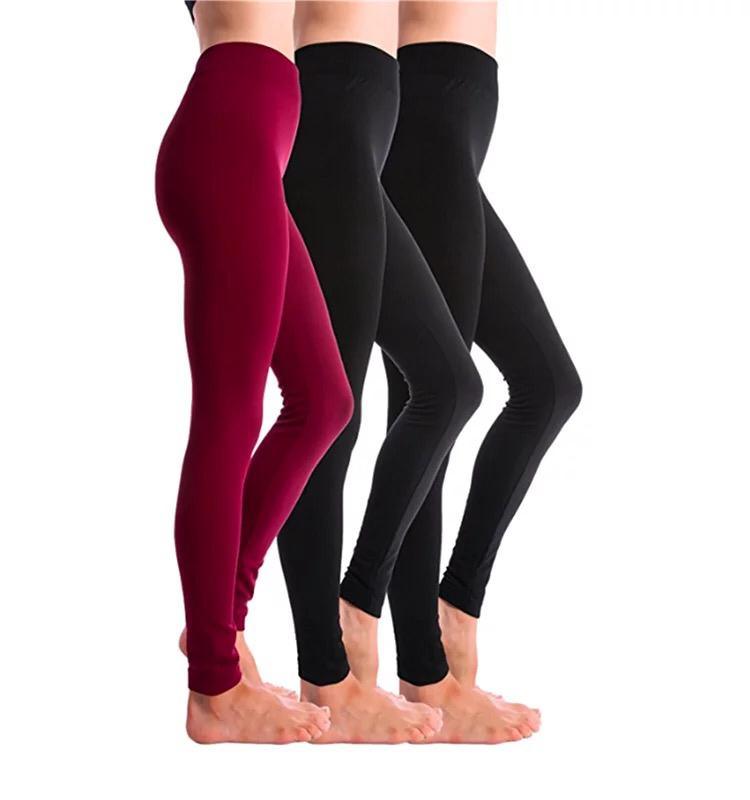 3 Pack Women’s Fleece Lined Leggings High Waist Stretchy warm Leggings one size - PremiumBrandGoods
