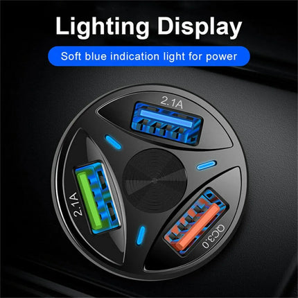 3 Port Fast LED Car Charger + 3 in 1 Cable Combo Black - PremiumBrandGoods