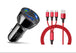 3 Port Fast LED Car Charger + 3 in 1 Cable Combo Red - PremiumBrandGoods