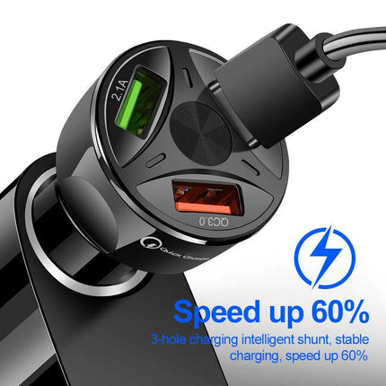 3 Port Fast LED White Car Charger + 3 in 1 Cable Combo Black - PremiumBrandGoods