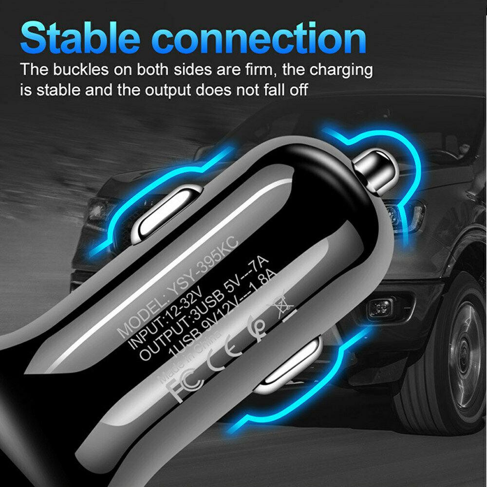 3 Port Fast LED White Car Charger + 3 in 1 Cable Combo Black - PremiumBrandGoods