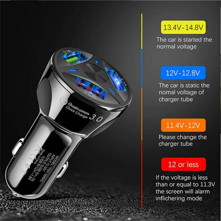 3 Port Fast LED White Car Charger + 3 in 1 Cable Combo Blue - PremiumBrandGoods