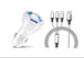 3 Port Fast LED White Car Charger + 3 in 1 Cable Combo Silver - PremiumBrandGoods