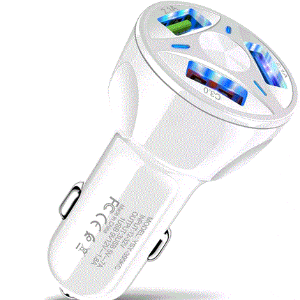 3 Port Fast LED White Car Charger + 3 in 1 Cable Combo Silver - PremiumBrandGoods