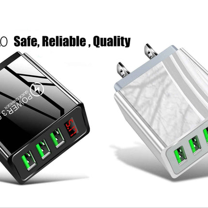 3 Port LED Fast Quick Charge QC 3.0 USB Hub Display Wall Charger Adapter US Plug