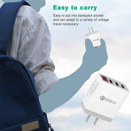 3 Port LED Fast Quick Charge QC 3.0 USB Hub Display Wall Charger Adapter US Plug