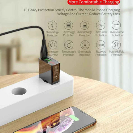 3 Port LED Fast Quick Charge QC 3.0 USB Hub Display Wall Charger Adapter US Plug