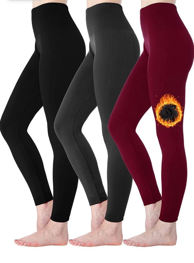Hot 4 Pack Women's Fleece Lined Leggings High Waist Soft Stretchy Winter  Warm Leggings One Size 