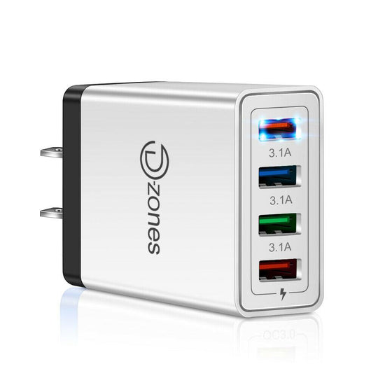 4 Port 3.1 A Charging Technology USB Wall Charger Station- Black - PremiumBrandGoods