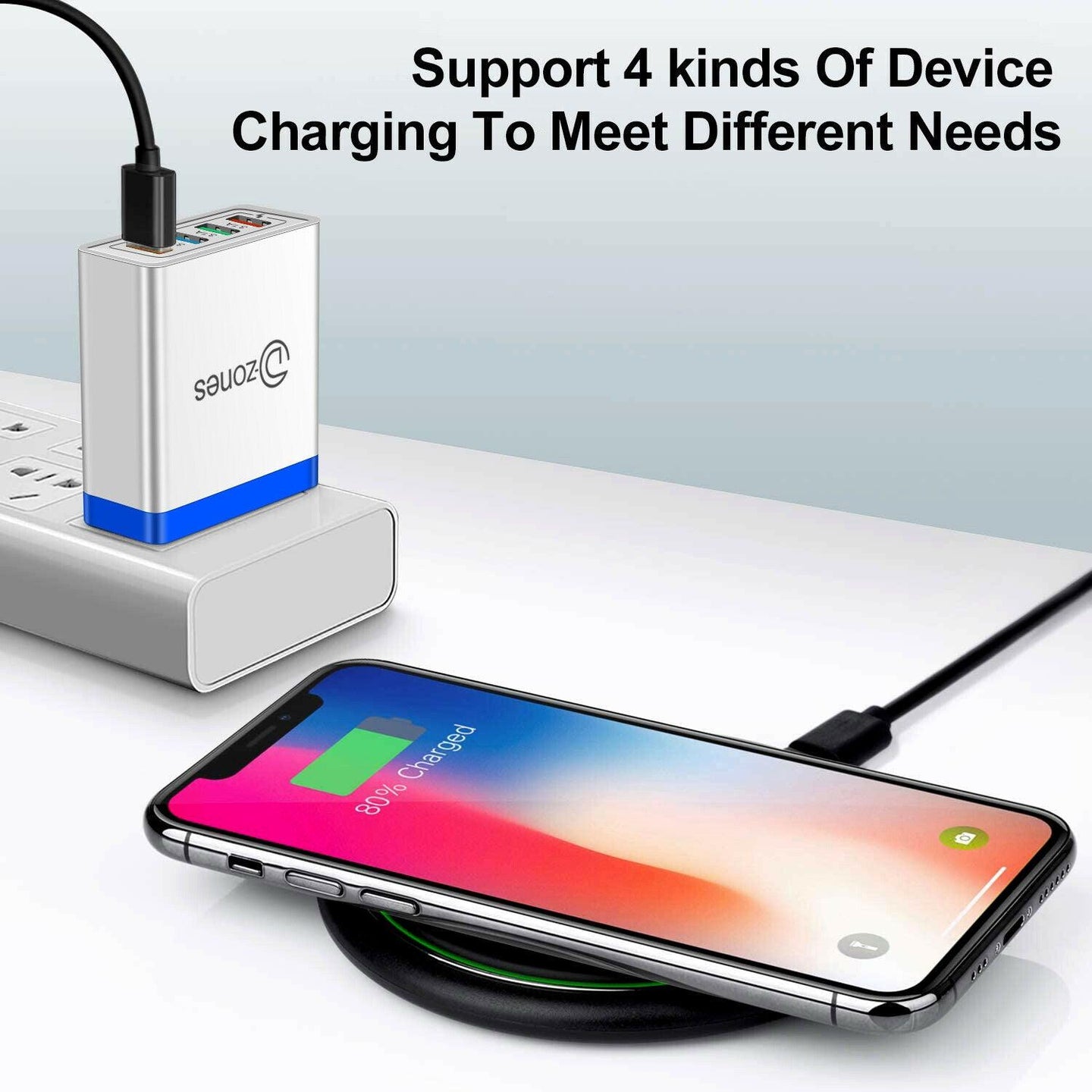 4 Port 3.1 A Charging Technology USB Wall Charger Station- Black - PremiumBrandGoods