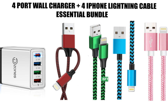 4 Port High Speed Wall Charger + 4 Iphone Lightning Cables Bundle! Safe Charging - PremiumBrandGoods