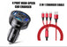 4 Port LED Car Charger + 3 in 1 Cable Combo Red - PremiumBrandGoods