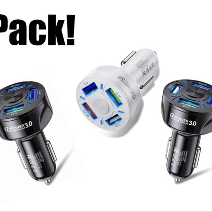 4 Port LED Car Charger 3-Pack!