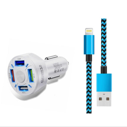 4 Port LED Car Charger and Iphone  Cable Bundle - PremiumBrandGoods