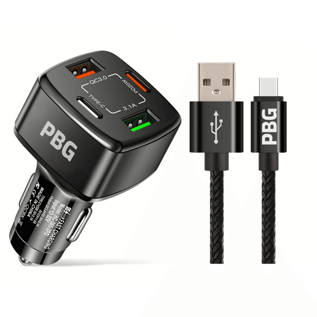 4 Port PD/USB Car Charger and 10FT Charger Compatible for Iphone Black - PremiumBrandGoods