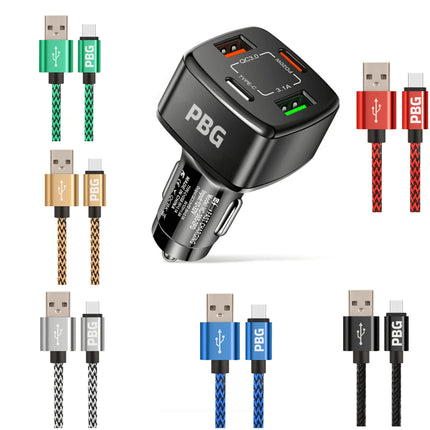 4 Port PD/USB Car Charger and 10FT Charger Compatible for Iphone Gold - PremiumBrandGoods