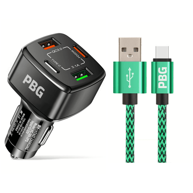 4 Port PD/USB Car Charger and 10FT Charger Compatible for Iphone Green - PremiumBrandGoods