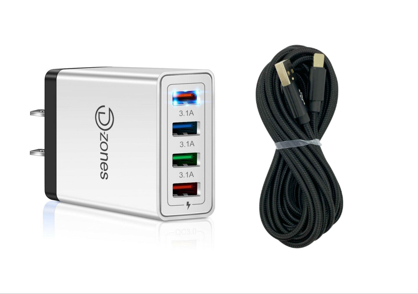 4 Port Wall Charger with 10 FT Charger Compatible for Iphone - PremiumBrandGoods