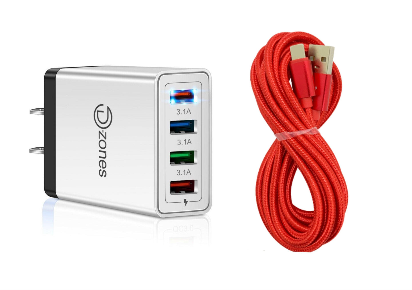 4 Port Wall Charger with 10 FT Charger Compatible for Iphone - PremiumBrandGoods