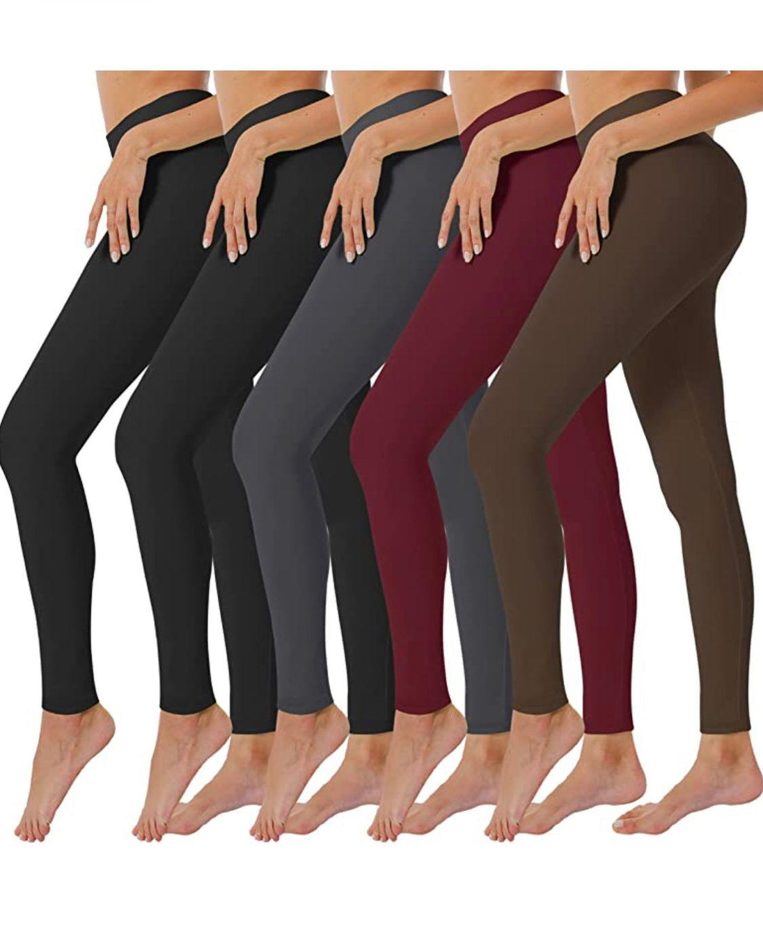 5 Pack Women’s Fleece Lined Leggings High Waist Stretchy warm Leggings one size - PremiumBrandGoods