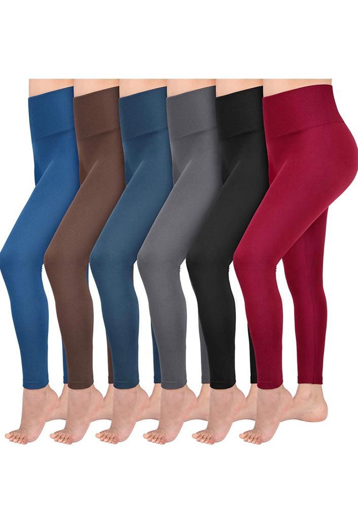 6 Pack Women‚Äôs Fleece Lined Leggings High Waist Stretchy warm Leggin