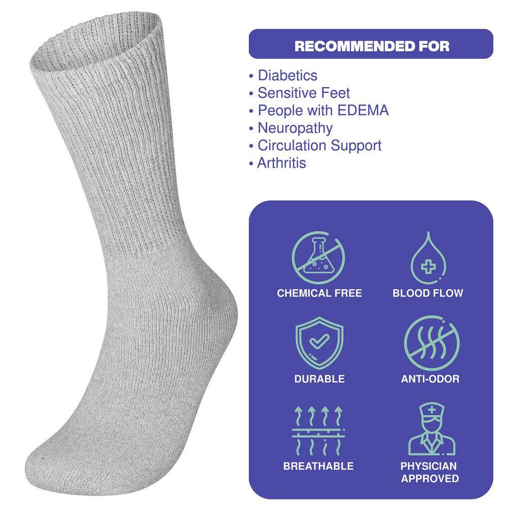 6 Pairs Physicians Approved Diabetic Crew Socks Unisex Black/Grey/White - PremiumBrandGoods