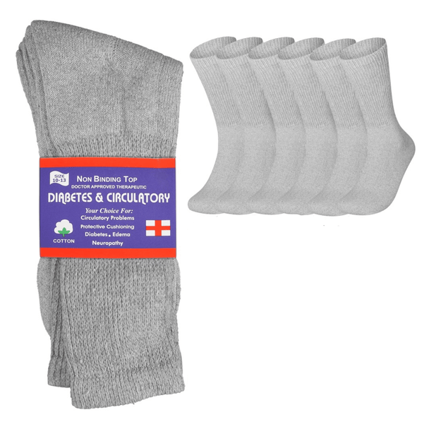 6 Pairs Physicians Approved Diabetic Crew Socks Unisex Black/Grey/White - PremiumBrandGoods