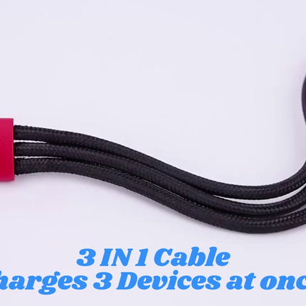 PBG 3-in-1 Fast Charging Cable - Nylon Braided, USB C/Micro USB/iPhone