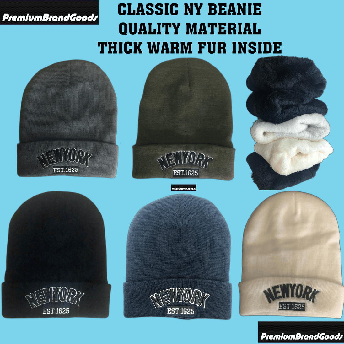 Classic NY Winter Hat Beanies with Thick Fur - PremiumBrandGoods
