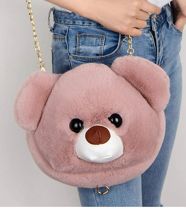 Cute Faux Fur Women's Handbag Bear Head Animal Messenger/Shoulder/Crossbody - PremiumBrandGoods