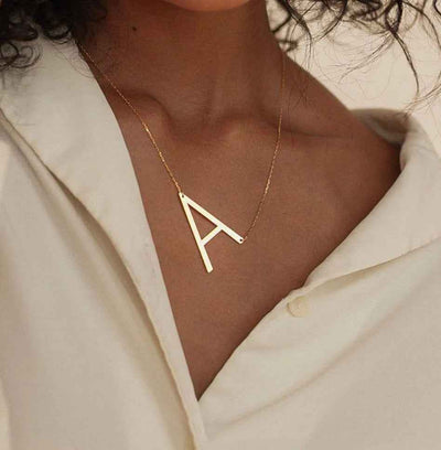 Fashionable Initial Pendant Chain Necklace Stainless Steel