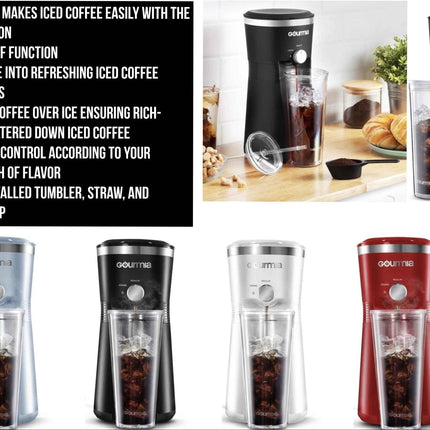 Iced Coffee Maker with Brew Control, Reusable Filter and free Tumbler by Gourmia